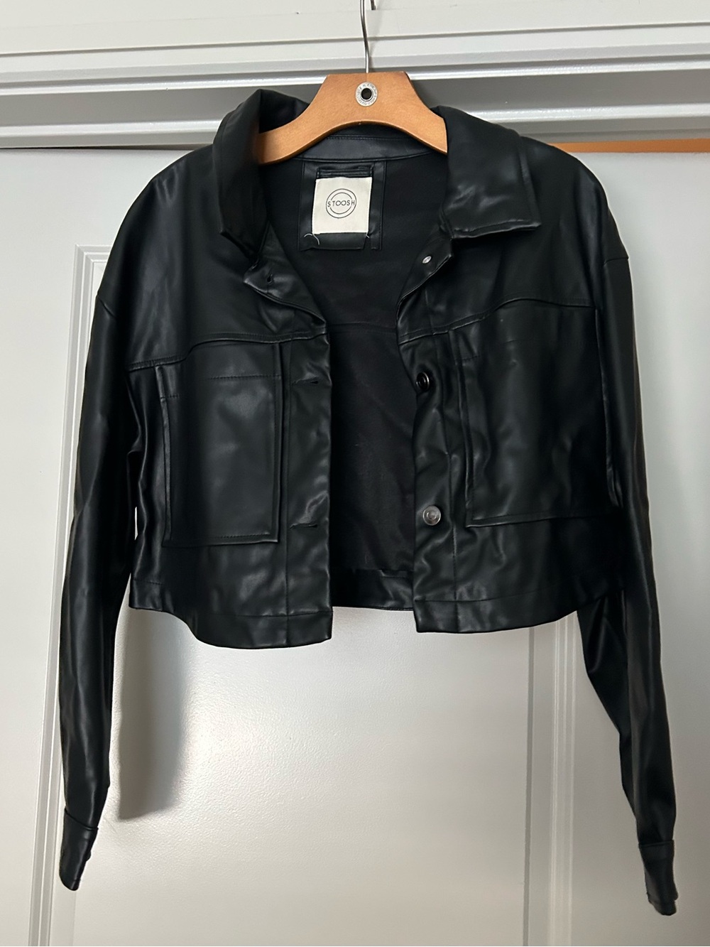 Stoosh Cropped Black Faux Leather Jacket